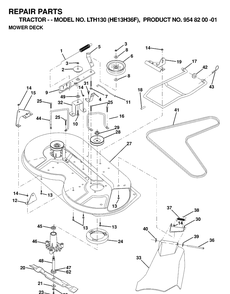 Mower Deck / Cutting Deck Diagram and Parts List for LTH130 (HE13H36F)(1998-12) Husqvarna Lawn Tractor