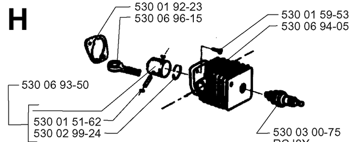 Cylinder Piston Diagram and Parts List for 18H 19960900001-Current Husqvarna Hedge Trimmer
