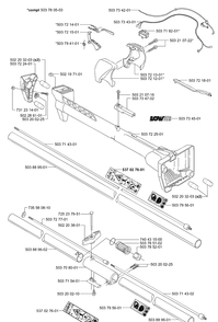 Shaft/Tube And Throttle Assembly Diagram and Parts List for 225L 2000-10 Husqvarna Trimmer