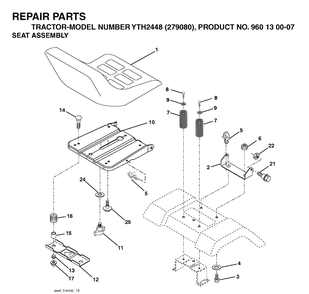 Seat Diagram and Parts List for YTH2448-279080 2004-12 Husqvarna Lawn Tractor