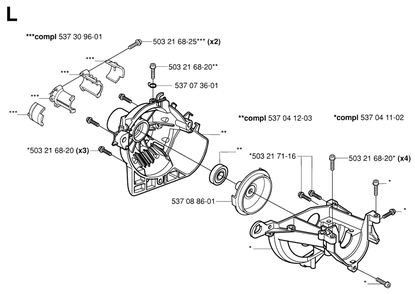 Crankcase And Clutchdrum Diagram and Parts List for HA110 20050600001 - 20054000000 Husqvarna Trimmer