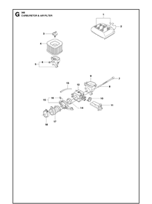 Carburetor And Air Filter Diagram and Parts List for 365 20101800001-Current Husqvarna Chainsaw
