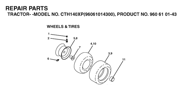 Wheels And Tires Diagram and Parts List for CTH140XP (96061014300)(2006-04) Husqvarna Lawn Tractor