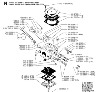 Carburetor Details Diagram and Parts List for 346XP 19991000001-20012200000 Husqvarna Chainsaw