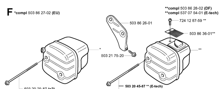 Muffler Diagram and Parts List for 351 20012200001-Current Husqvarna Chainsaw