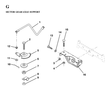 Sector Gear / Axle Support Diagram and Parts List for LTH130 (HE13H36D)(1997-03) Husqvarna Lawn Tractor