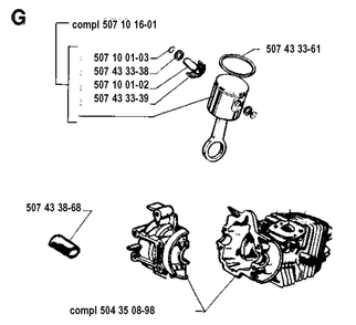 Cylinder Piston Diagram and Parts List for 35 19902200001 & Above Husqvarna Chainsaw