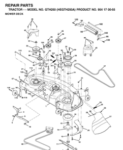 Mower Deck / Cutting Deck Diagram and Parts List for GTH250 (HEGTH250A)(2002-03) Husqvarna Lawn Tractor
