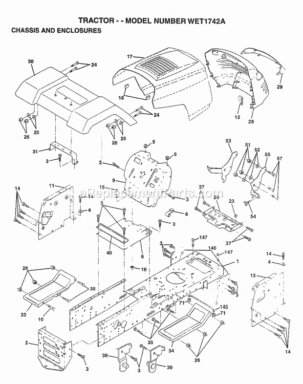 Chassis And Enclosures Diagram and Parts List for WET1742A 1997 Husqvarna Lawn Tractor