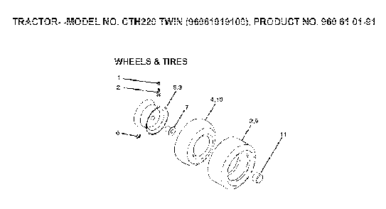 Wheels And Tires Diagram and Parts List for CTH220TWIN (96061019100, 960610191)(2007-04) Husqvarna Lawn Tractor