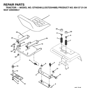 Seat Diagram and Parts List for GTH2548-LOGT25H48B 2003-12 Husqvarna Lawn Tractor