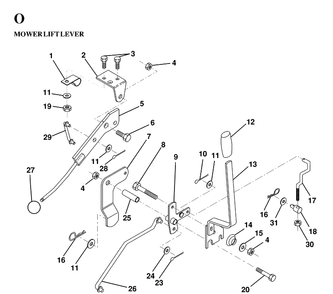 Mower Lift Lever Diagram and Parts List for LT130 (HE1336D)(1997-03) Husqvarna Lawn Tractor