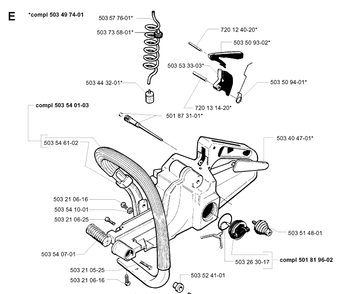 Fuel Tank And Handle Diagram and Parts List for 262XP 19981400001-19992300000 Husqvarna Chainsaw