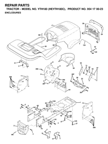 Chassis And Enclosures Diagram and Parts List for YTH180 (954170023-C)(2000-03) Husqvarna Lawn Tractor