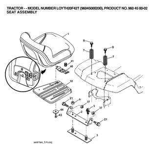 Seat Diagram and Parts List for LOYTH20F42T (96045000200)(2006) Husqvarna Lawn Tractor