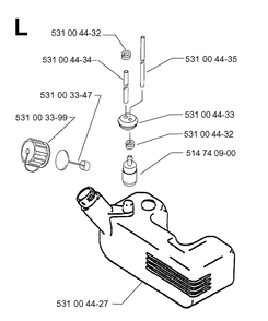 Fuel Tank Diagram and Parts List for 141B 19974000001-20041399999 Husqvarna Leaf Blower / Vacuum