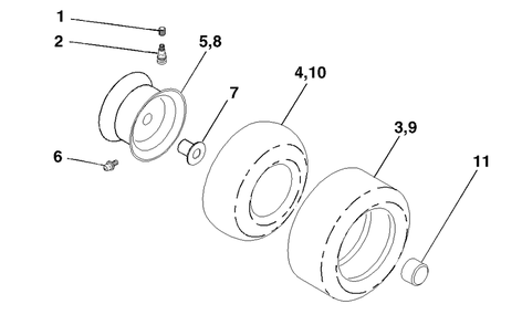Wheels And Tires Diagram and Parts List for YTH1542 (954567048-A)(2000-11) Husqvarna Lawn Tractor