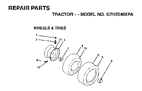 Wheels And Tires Diagram and Parts List for GTH2548XPA (954567895)(2001-12) Husqvarna Lawn Tractor