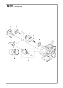 Piston And Crankshaft Diagram and Parts List for HH196536296201 536296202, 536296203 Husqvarna Engine