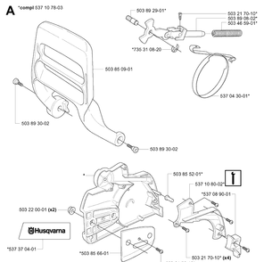 Chain Brake Diagram and Parts List for 340E 20051800001-20062300000 Husqvarna Chainsaw