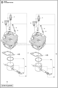 Cylinder Piston Diagram and Parts List for 562XPG  Husqvarna Chainsaw
