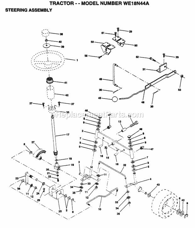 Steering Diagram and Parts List for WE18N44A 1995 Husqvarna Lawn Tractor