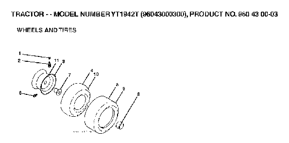 Wheels And Tires Diagram and Parts List for YT1942T (96043000300, 960430003)(2006-05) Husqvarna Lawn Tractor