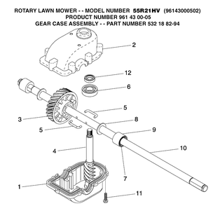 Gear Case Diagram and Parts List for 55R21HV (96143000502)(2005-11) Husqvarna Lawn Mower