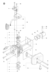 Cylinder, Piston And Muffler Diagram and Parts List for 226HS99S 20080500001-20130500000 Husqvarna Hedge Trimmer