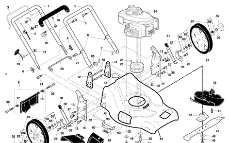Frame And Engine Diagram and Parts List for R53SVW (95417024301)(2005-02) Husqvarna Lawn Mower