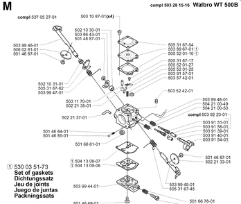 Carburetor Details Diagram and Parts List for 225B 20012200001-Current Husqvarna Leaf Blower / Vacuum