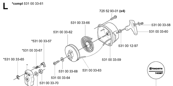 Starter Diagram and Parts List for 145BT 20053300001-Current Husqvarna Leaf Blower / Vacuum