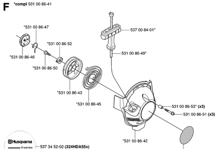 Starter Diagram and Parts List for 324HDA55 (X-SERIES)(20041800001-20053600000) Husqvarna Hedge Trimmer