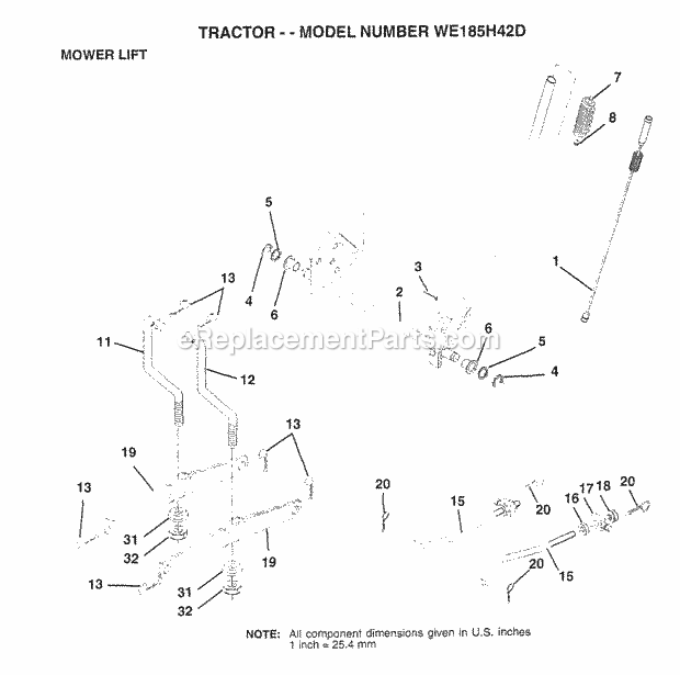 Mower Lift Diagram and Parts List for WE185H42D 1998 Husqvarna Lawn Tractor
