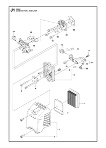 Carburetor And Air Filter Diagram and Parts List for 243RJ 20182200001 & Above Husqvarna Trimmer