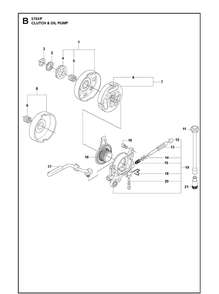 Clutch And Oil Pump Diagram and Parts List for 576XP-576XPEPA 20100100001-20110100000 Husqvarna Chainsaw