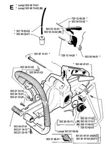 Fuel Tank And Handle Diagram and Parts List for 262XP 19910900001-19924400000 Husqvarna Chainsaw