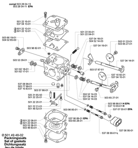 Caraburetor Parts Diagram and Parts List for 385EPA 2003-10 Husqvarna Chainsaw