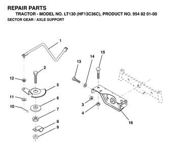 Sector Gear / Axle Support Diagram and Parts List for LT130 (954820100-C)(1998-12) Husqvarna Lawn Tractor