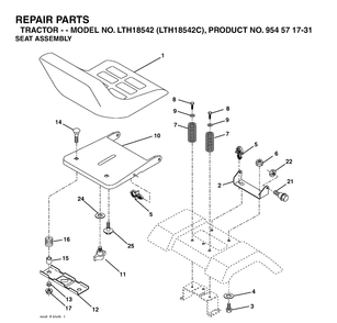Seat Diagram and Parts List for LTH18542-LTH18542C 2004-08 Husqvarna Lawn Tractor