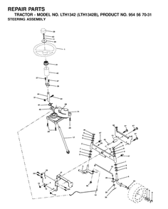 Steering Diagram and Parts List for LTH1342 (954567031-B)(2000-12) Husqvarna Lawn Tractor