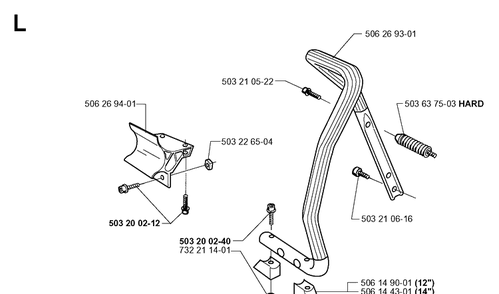 Handle Diagram and Parts List for 371K 1999-04 Husqvarna Lawn Tractor Accessories