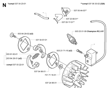 Ignition System And Clutch Diagram and Parts List for 326LX 20061400001-20070100000 Husqvarna Edger