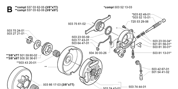 Clutch And Oil Pump 2 Diagram and Parts List for 365 20051800001-20070900000 Husqvarna Chainsaw