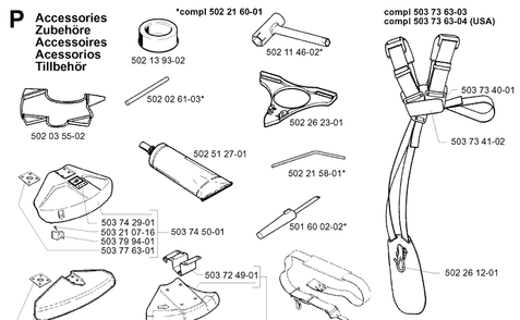 Accessories Diagram and Parts List for 225R 19962200001-19970500000 Husqvarna Brush Cutter