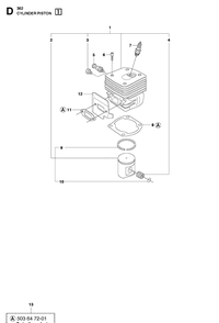 Cylinder Piston Diagram and Parts List for 362 2011-02 Husqvarna Chainsaw