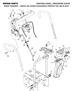 Control Panel And Discharge Chute Diagram and Parts List for 5524ST (HU5524STA)(2002-09) Husqvarna Snow Blower