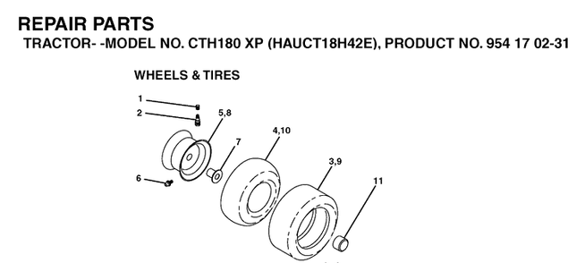 Wheels And Tires Diagram and Parts List for CTH180XP (HAUCT18H42E)(2004-09) Husqvarna Lawn Tractor