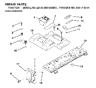 Chassis / Frame Diagram and Parts List for LT125 (HE12536C, 954170001)(1998-03) Husqvarna Lawn Tractor