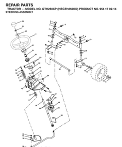Steering Diagram and Parts List for GTH250XP (HEGTH250KD)(2004-09) Husqvarna Lawn Tractor
